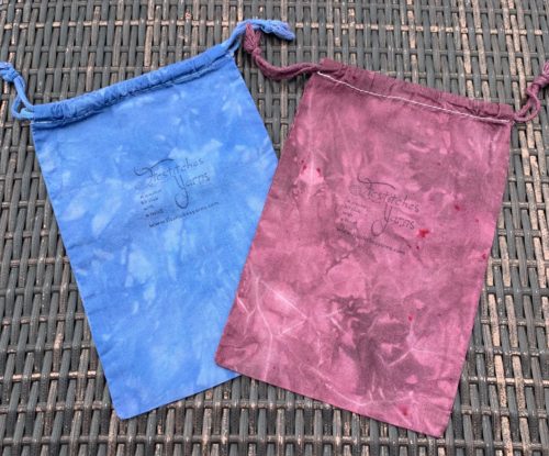blue and burgandy dyed bags